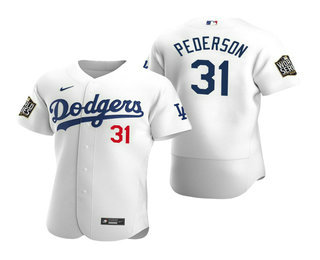 Men Los Angeles Dodgers 31 Joc Pederson White 2020 World Series Authentic Flex Nike Jersey